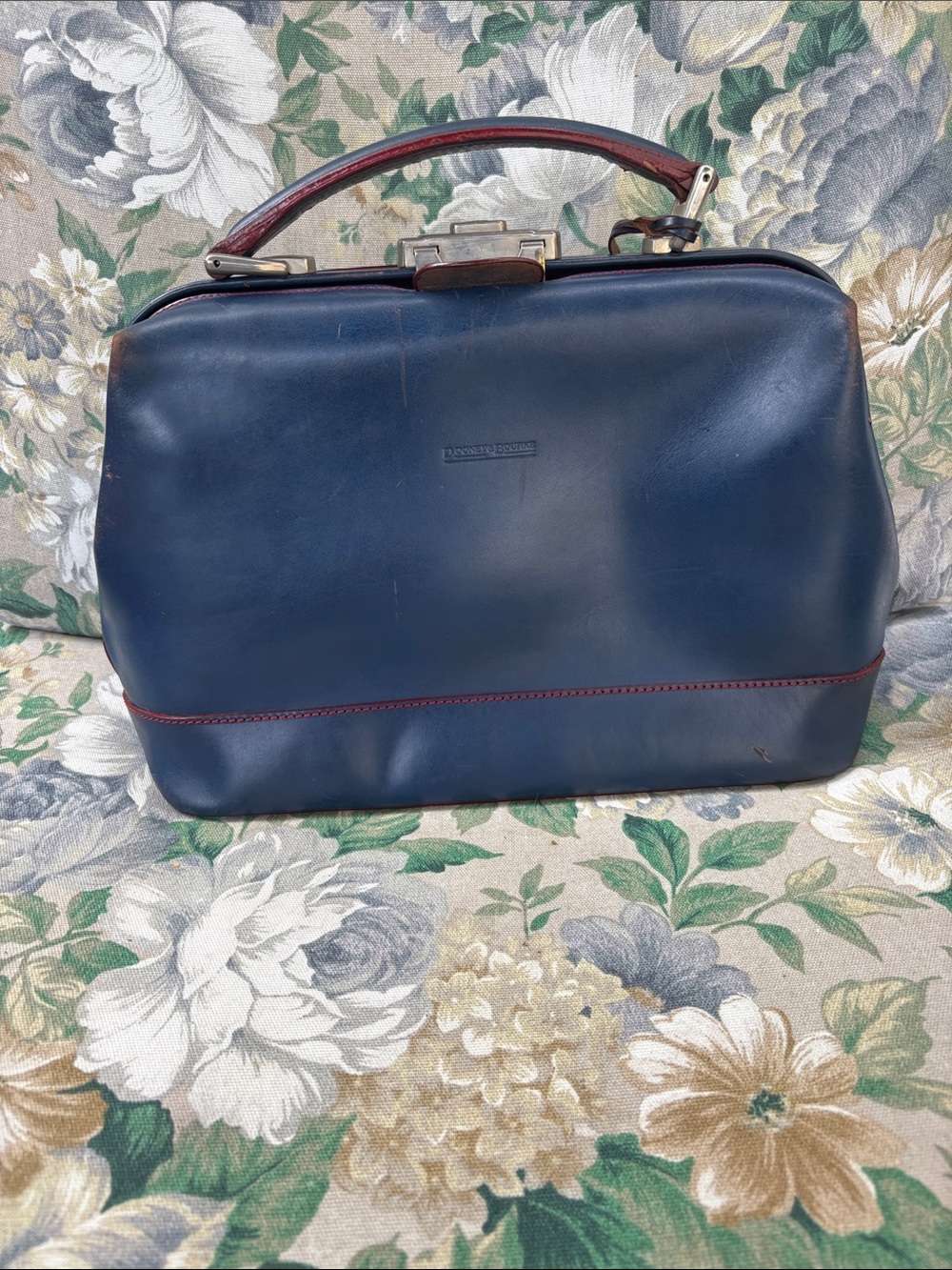 Rare Vintage Dooney & Bourke Doctor bag Navy Leather Satchel with Red Trim